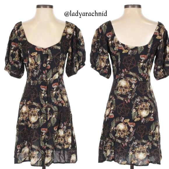 DISTURBIA Goliath spooky puff sleeve button front mini dress - Picture 7 of 9